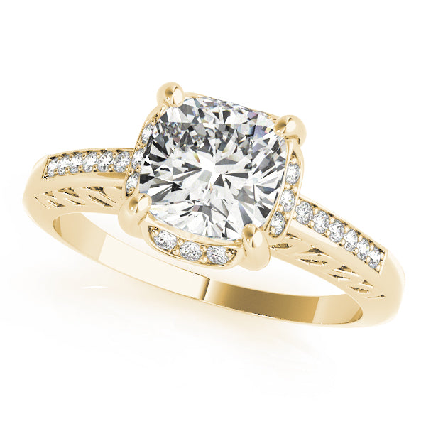 Single Row Cushion Cut Halo Engagement Ring