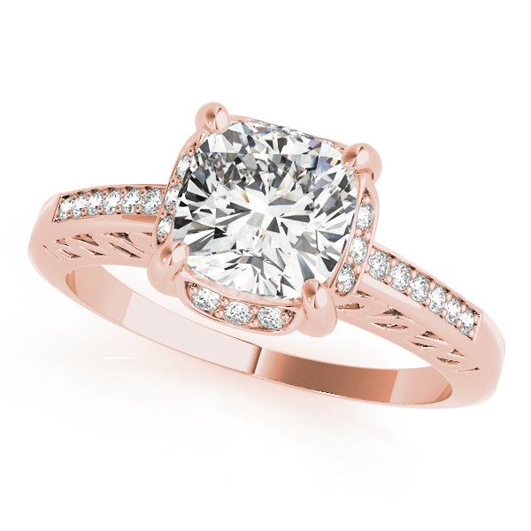 Single Row Cushion Cut Halo Engagement Ring