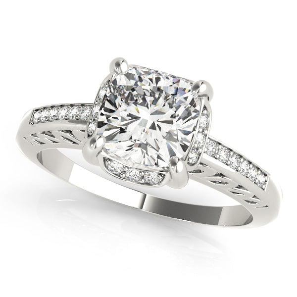 Single Row Cushion Cut Halo Engagement Ring