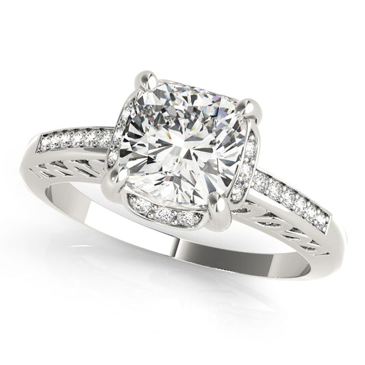 Single Row Cushion Cut Halo Engagement Ring