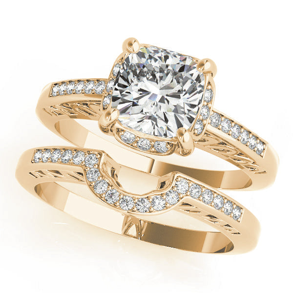 Single Row Cushion Cut Halo Engagement Ring