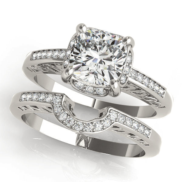 Single Row Cushion Cut Halo Engagement Ring
