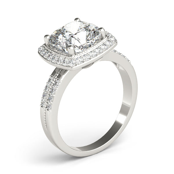 Double Row Cushion Halo Engagement Ring