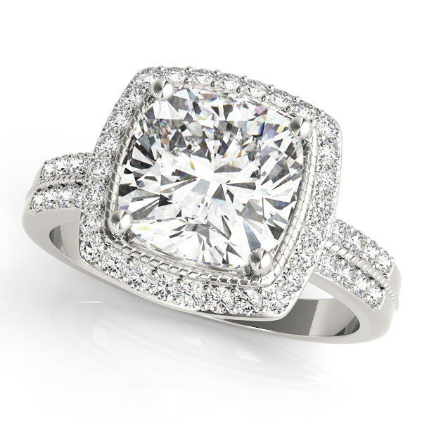Double Row Cushion Halo Engagement Ring