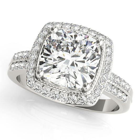 Double Row Cushion Halo Engagement Ring