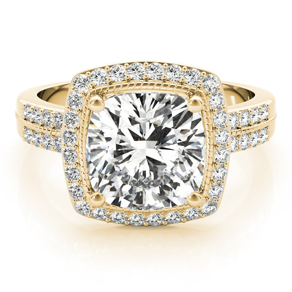 Double Row Cushion Halo Engagement Ring