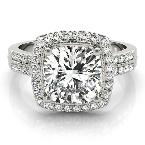 Double Row Cushion Halo Engagement Ring