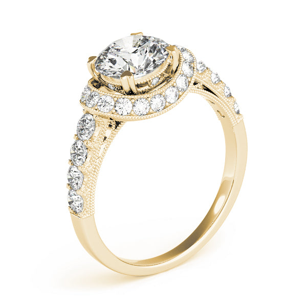 Single Row Halo Milgrain Engagement Rings