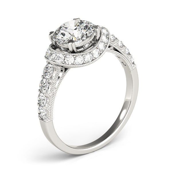 Single Row Halo Milgrain Engagement Rings