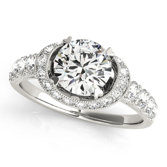 Single Row Halo Milgrain Engagement Rings