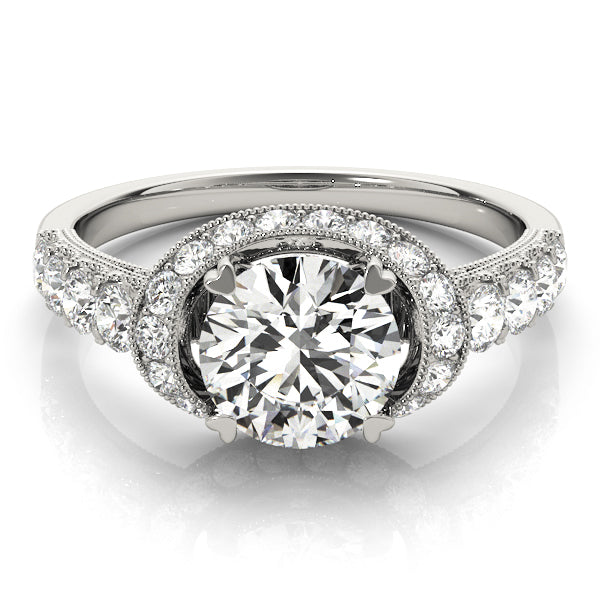 Single Row Halo Milgrain Engagement Rings