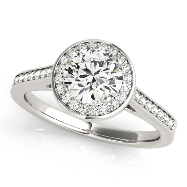 Single Row Accented Halo Bezel Set Engagement Ring