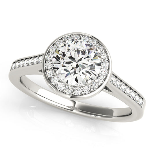 Single Row Accented Halo Bezel Set Engagement Ring
