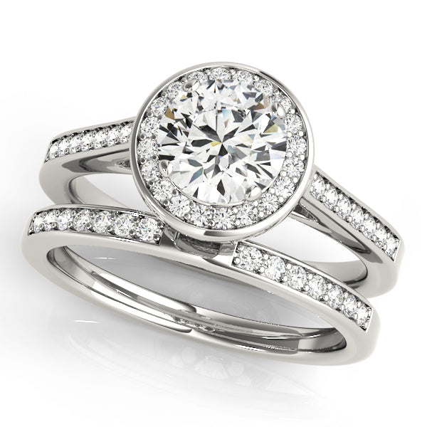 Single Row Accented Halo Bezel Set Engagement Ring