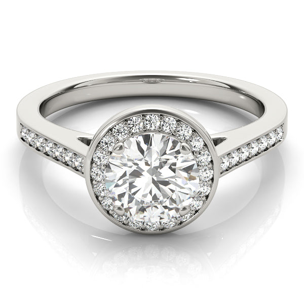 Single Row Accented Halo Bezel Set Engagement Ring
