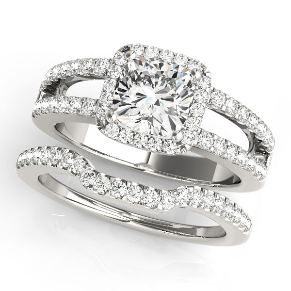 Split Shank Halo Cushion Engagement Ring