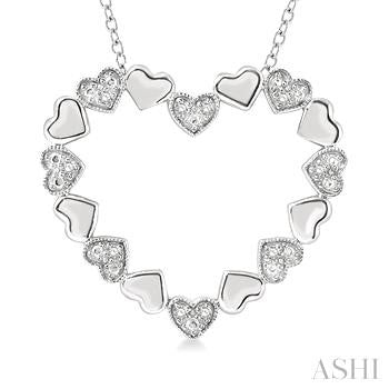 1/20 Ctw Puffed Heart Plain and Round Cut Diamond Fashion Pendant With Chain in Sterling Silver
