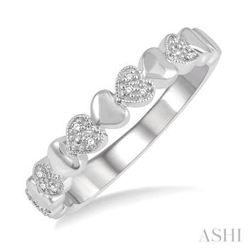 1/20 Ctw Mini Hearts Round Cut Diamond Fashion Band in Sterling Silver