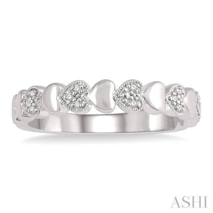 1/20 Ctw Mini Hearts Round Cut Diamond Fashion Band in Sterling Silver