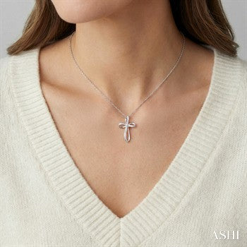 1/50 Ctw Infinity Cross Round Cut Diamond Pendant With Chain in Sterling Silver