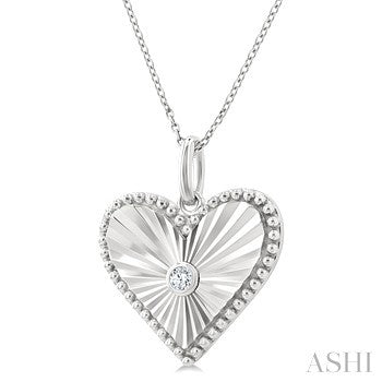 1/20 Ctw Heart fluted medallion Round Cut Diamond Pirouette Pendant With Chain in Sterling Silver
