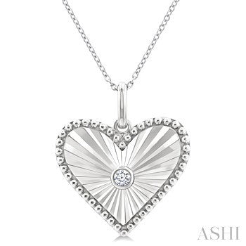 1/20 Ctw Heart fluted medallion Round Cut Diamond Pirouette Pendant With Chain in Sterling Silver
