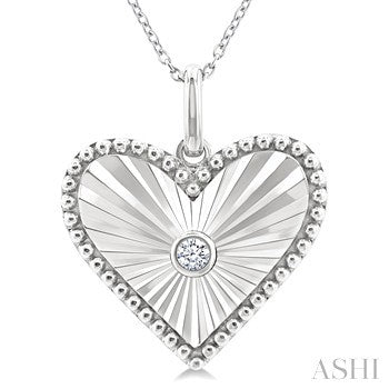 1/20 Ctw Heart fluted medallion Round Cut Diamond Pirouette Pendant With Chain in Sterling Silver