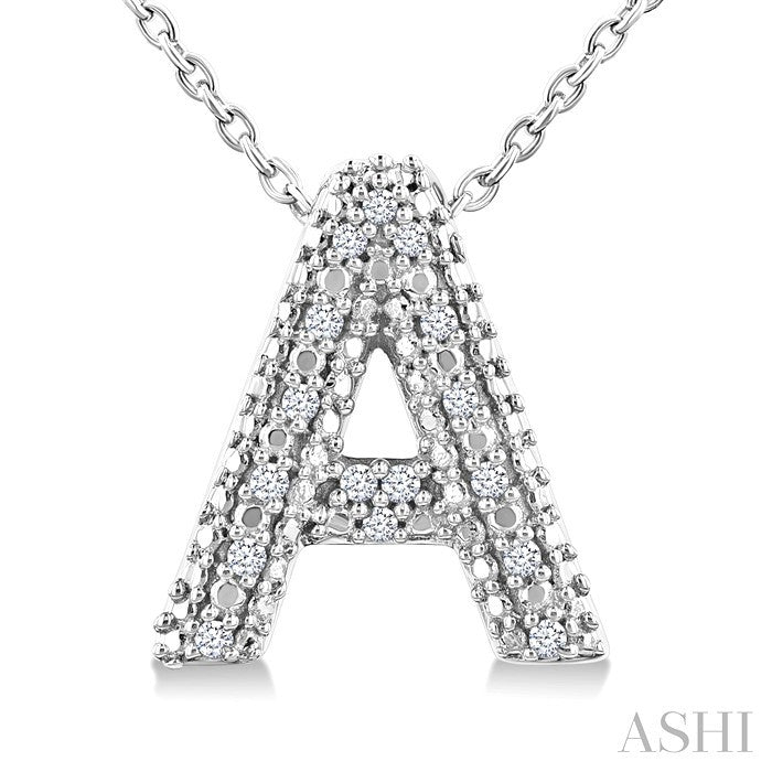 1/20 Ctw Bubble Accent Initial 'A' Round Cut Diamond Fashion Pendant With Chain in Sterling Silver