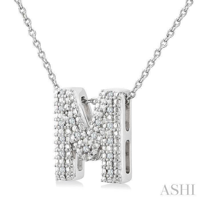 1/20 Ctw Bubble Accent Initial 'M' Round Cut Diamond Fashion Pendant With Chain in Sterling Silver