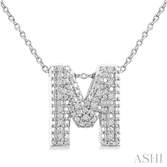 1/20 Ctw Bubble Accent Initial 'M' Round Cut Diamond Fashion Pendant With Chain in Sterling Silver