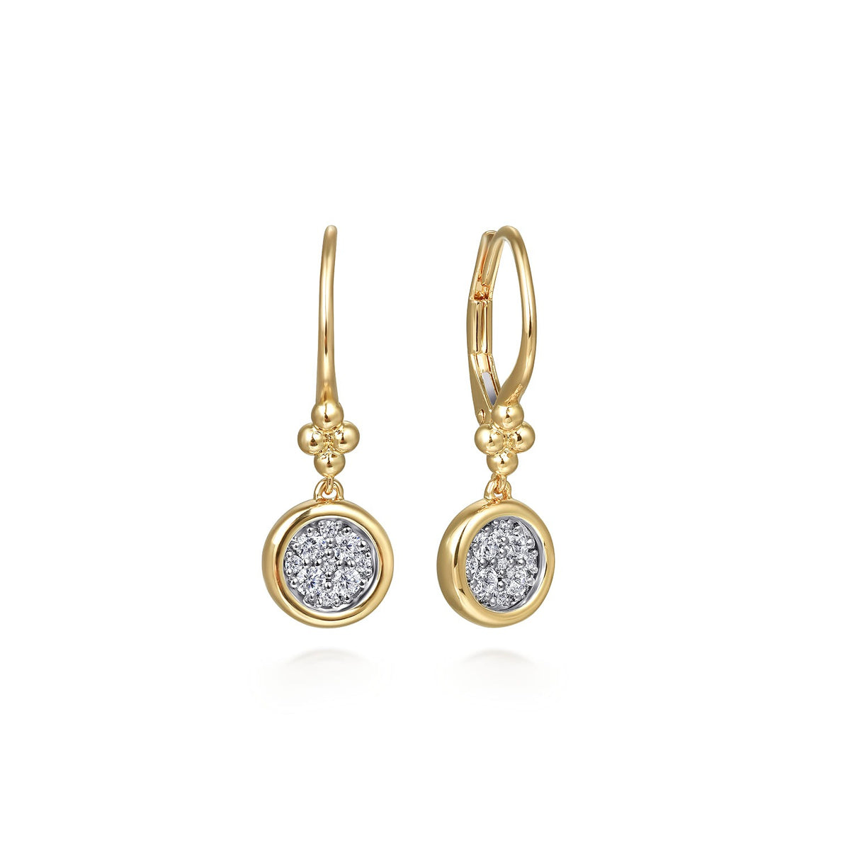 Gabriel & Co. 14K White and Yellow Gold Diamond Cluster Bujukan Lever Back Earrings .29CTW