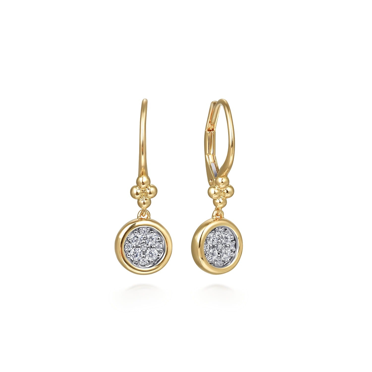 Gabriel & Co. 14K White and Yellow Gold Diamond Cluster Bujukan Lever Back Earrings .29CTW