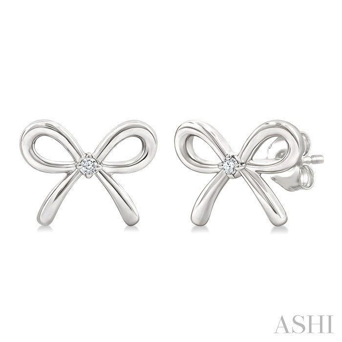 1/50 Ctw Bow Round Cut Diamond Fashion Earrings in Sterling Silver