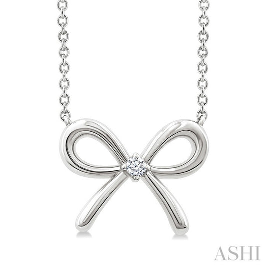 1/50 Ctw Bow Round Cut Diamond Fashion Pendant With Chain in Sterling Silver