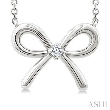 1/50 Ctw Bow Round Cut Diamond Fashion Pendant With Chain in Sterling Silver