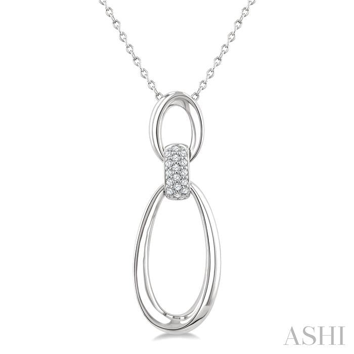 1/10 Ctw Open Window Oval Shape Link Round Cut Diamond Fashion Pendant With Chain in Sterling Silver