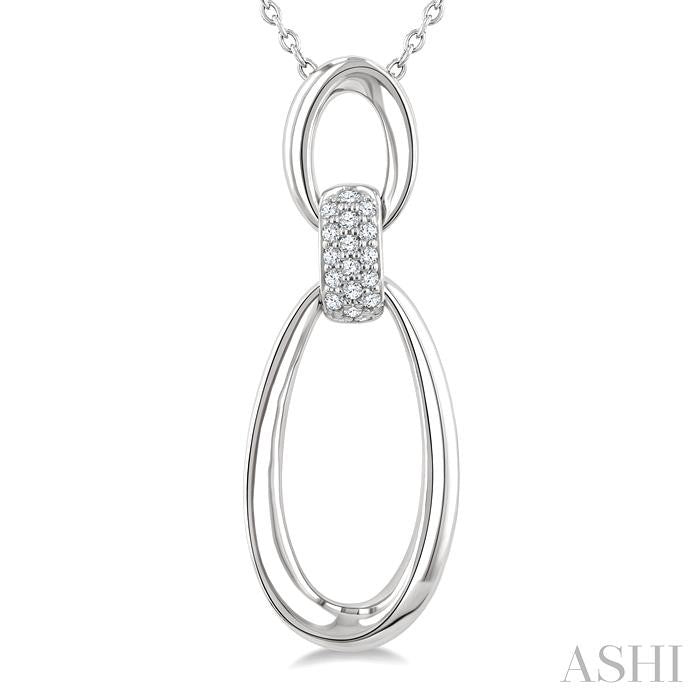 1/10 Ctw Open Window Oval Shape Link Round Cut Diamond Fashion Pendant With Chain in Sterling Silver