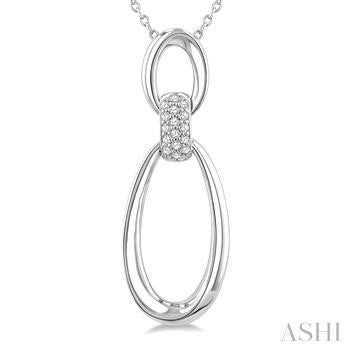 1/10 Ctw Open Window Oval Shape Link Round Cut Diamond Fashion Pendant With Chain in Sterling Silver