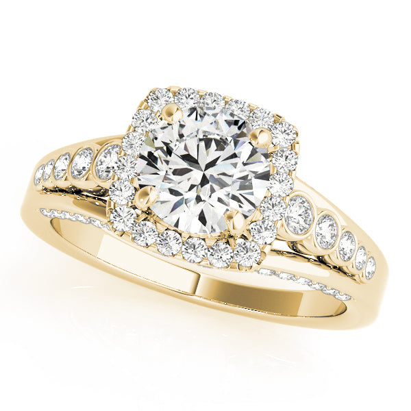 Multirow Bezel Set Round Halo Engagement Ring