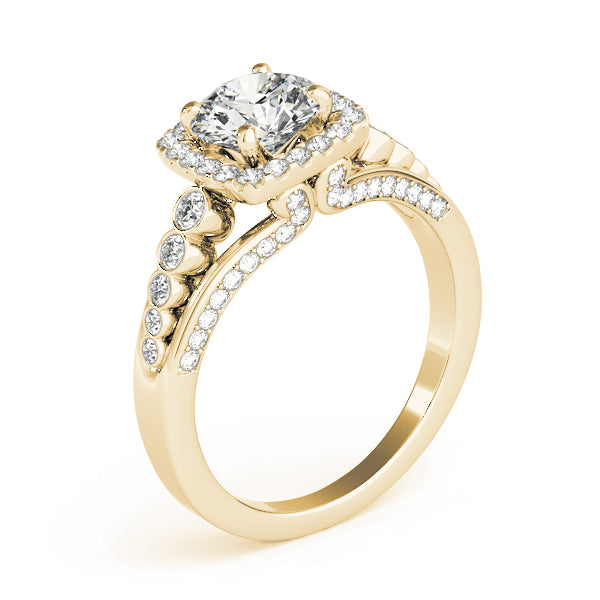 Multirow Bezel Set Round Halo Engagement Ring
