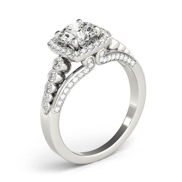 Multirow Bezel Set Round Halo Engagement Ring