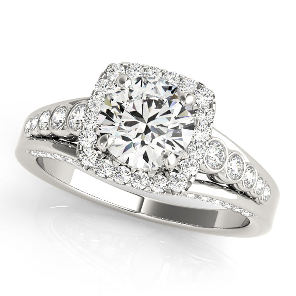 Multirow Bezel Set Round Halo Engagement Ring