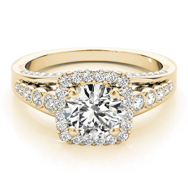 Multirow Bezel Set Round Halo Engagement Ring