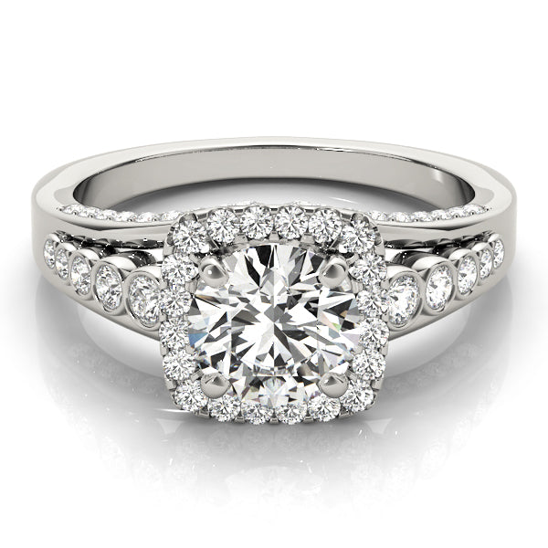 Multirow Bezel Set Round Halo Engagement Ring