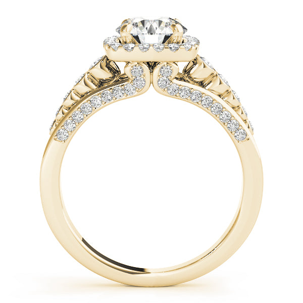 Multirow Bezel Set Round Halo Engagement Ring