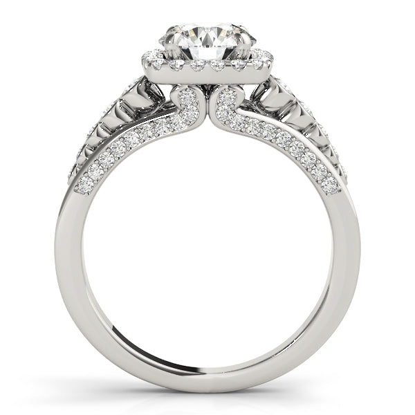 Multirow Bezel Set Round Halo Engagement Ring