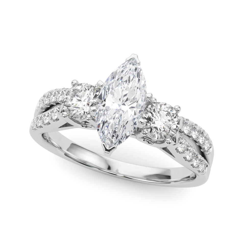 Three Stone Engagement Ring with Split Shank