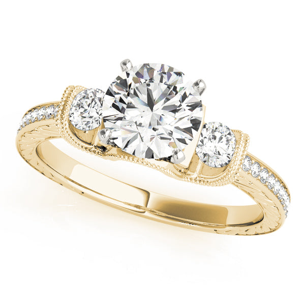 3-Stone Milgrain Round Engagement Ring