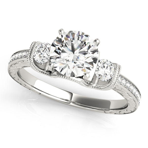 3-Stone Milgrain Round Engagement Ring