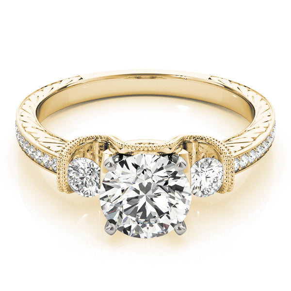 3-Stone Milgrain Round Engagement Ring